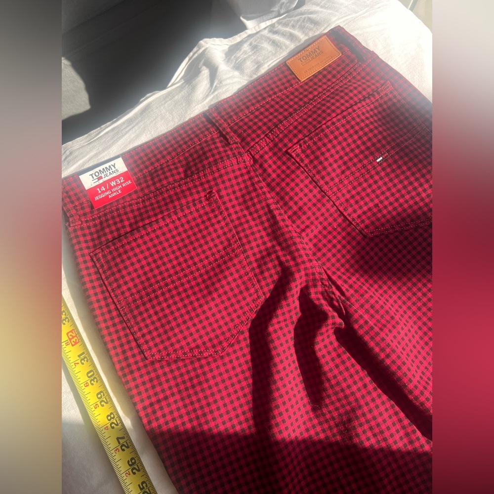 Tommy Hilfiger Women Red and Black Checkered Pants gingham